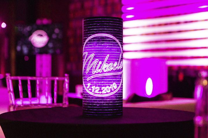 Personalized purple illuminated centerpiece