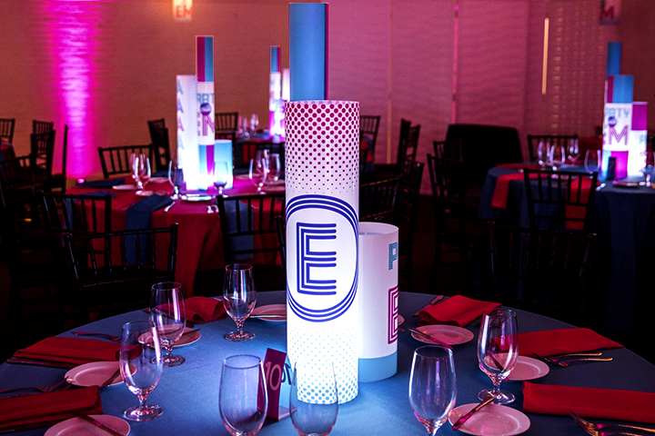 Personalized illuminated centerpiece at a Bar Mitzvah