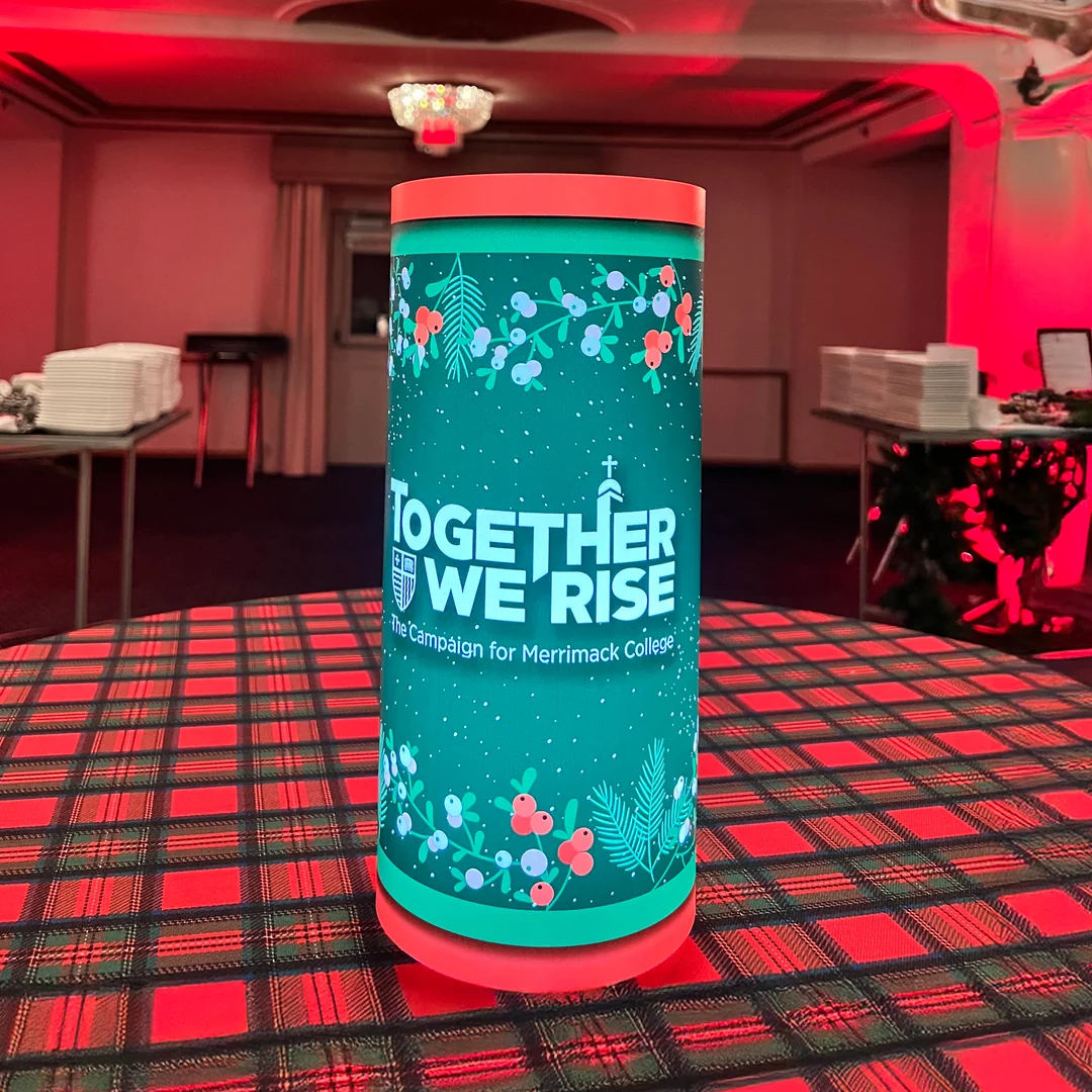 Merrimack College Together We Rise illuminated centerpiece
