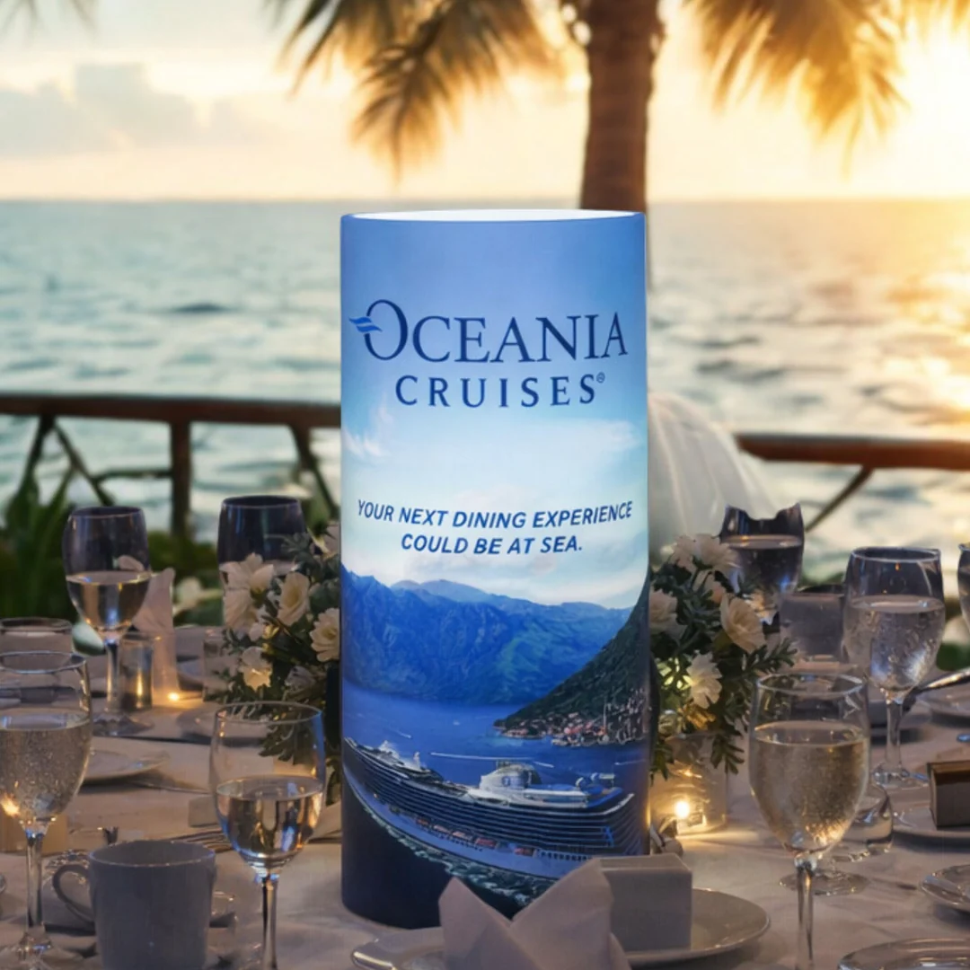 Oceania Cruises centerpiece at an outdoor covered event